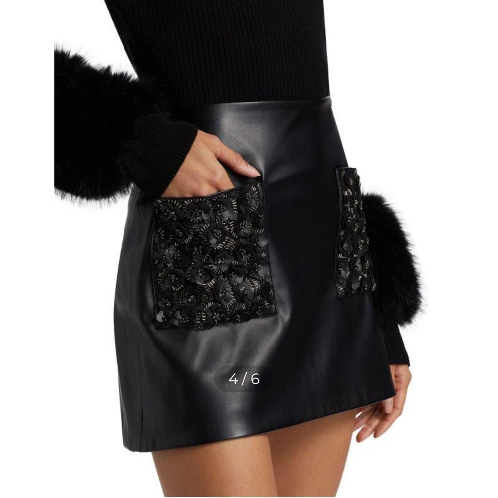 🖤 Ramy Brook Emilian Faux Leather Flower Beaded Mini Skirt like NEW